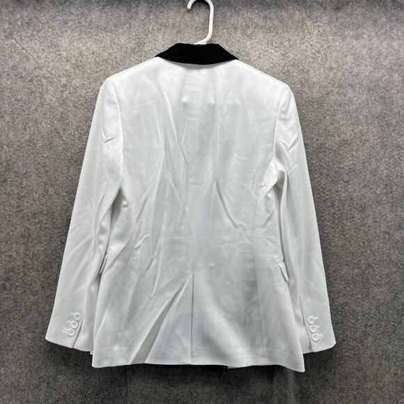 Alice + Olivia Blazer Womens 2 White Black Tuxedo Jacket Shawl Collar Satin - Picture 2 of 9